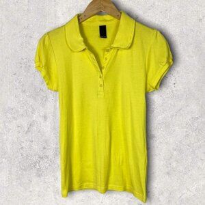 Vero Moda Bright Yellow Puff Sleeve Polo Shirt Short Sleeves Button Henley Top M